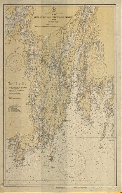 Kennebec and Sheepscot Rivers 1935 Old Map Nautical Chart AC Harbors 2 314 - Maine