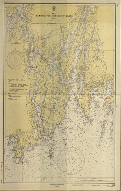 Kennebec and Sheepscot Rivers 1946 Old Map Nautical Chart AC Harbors 2 314 - Maine