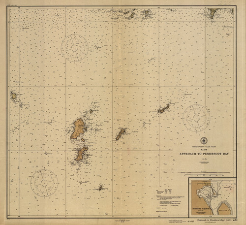 Approach to Penobscot Bay 1917 - Old Map Nautical Chart AC Harbors 3 225 - Maine
