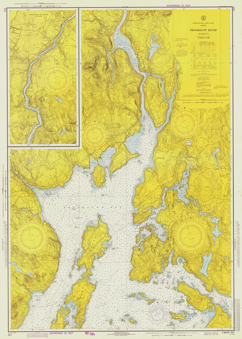 Penobscot River 1974 - Old Map Nautical Chart AC Harbors 3 311 - Maine