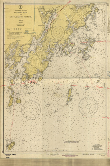 St. George River and Muscle Ridge Channel 1943 - Old Map Nautical Chart AC Harbors 3 312 - Maine