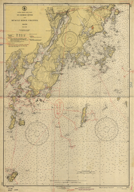 St. George River and Muscle Ridge Channel 1945 - Old Map Nautical Chart AC Harbors 3 312 - Maine