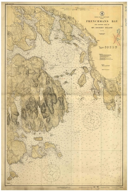 Frenchmans Bay and Eastern Part of Mount Desert Harbor 1936 - Old Map Nautical Chart AC Harbors 4 306 - Maine