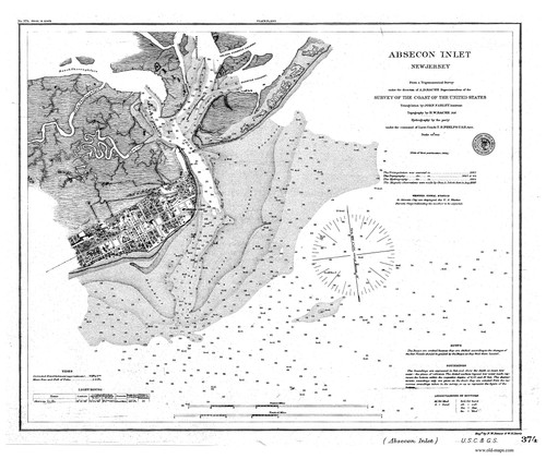 Absecon Inlet 1864 - Old Map Nautical Chart AC Harbors 374 - New Jersey