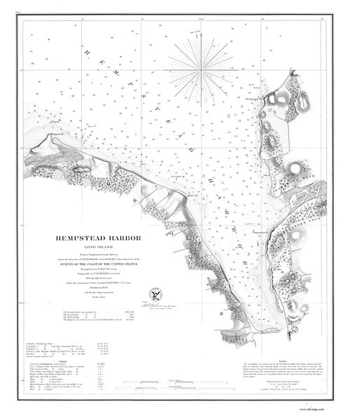 Hempstead Harbor 1859 A - Old Map Nautical Chart AC Harbors 366 - New York