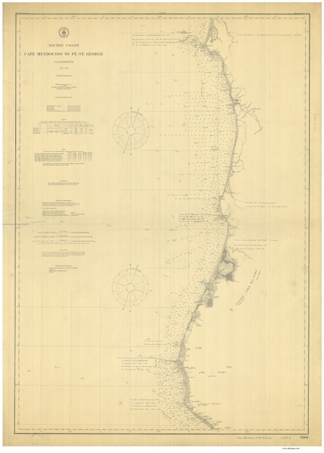 Cape Mendocino to Pt. St. George 1904 Nautical Map Reprint 5800 California - Big Area 1890s