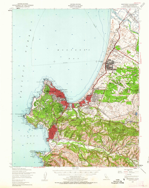 Monterey, California 1947 (1963) USGS Old Topo Map 15x15 Quad