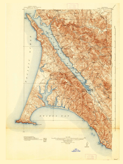 Point Reyes, California 1918 (1936) USGS Old Topo Map 15x15 Quad