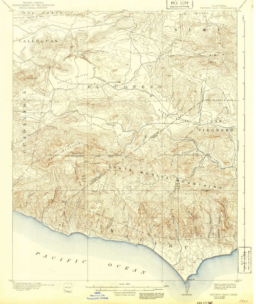 Triunfo Pass, California 1921 (1942) USGS Old Topo Map 15x15 Quad
