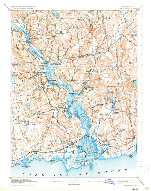 Saybrook, Connecticut 1893 (1936b) USGS Old Topo Map 15x15 Quad