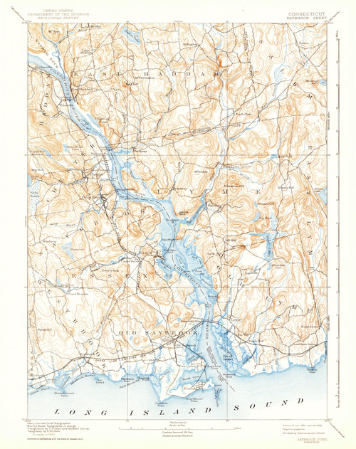 Saybrook, Connecticut 1893 (1942) USGS Old Topo Map 15x15 Quad