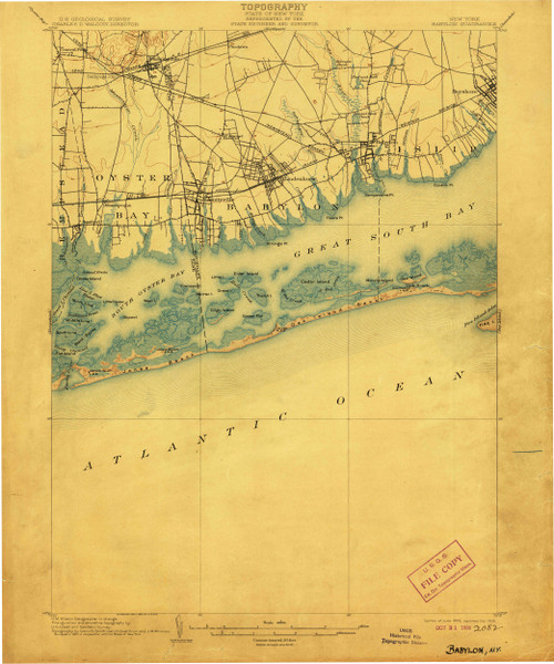 Babylon, New York 1903 (1906) USGS Old Topo Map 15x15 Quad