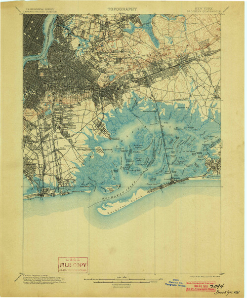 Brooklyn, New York 1900 (1903) USGS Old Topo Map 15x15 Quad
