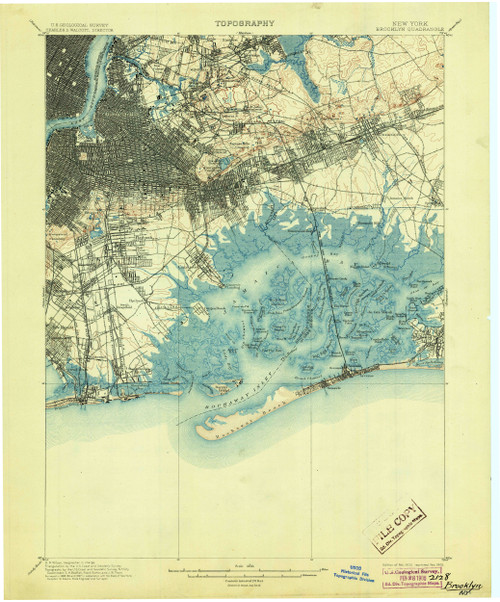Brooklyn, New York 1900 (1905) USGS Old Topo Map 15x15 Quad