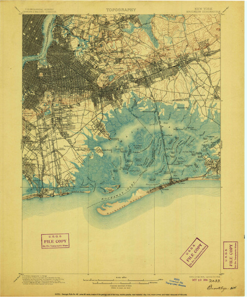 Brooklyn, New York 1900 (1906) USGS Old Topo Map 15x15 Quad