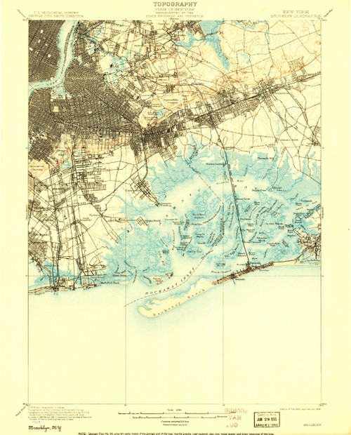 Brooklyn, New York 1900 (1908) USGS Old Topo Map 15x15 Quad