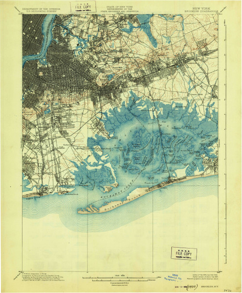 Brooklyn, New York 1900 (1928) USGS Old Topo Map 15x15 Quad