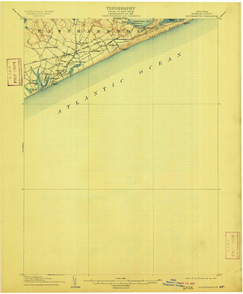 Easthampton, New York 1904 (1909) USGS Old Topo Map 15x15 Quad