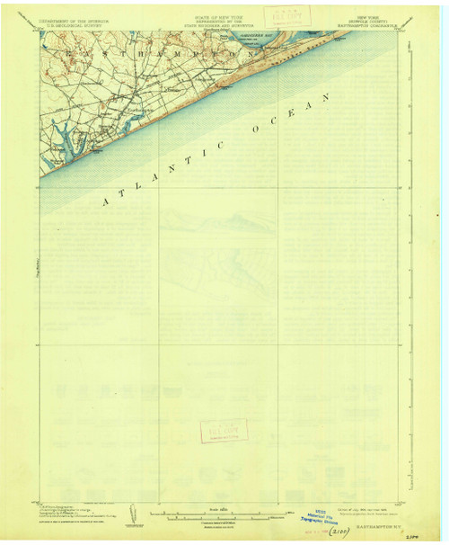 Easthampton, New York 1904 (1926) USGS Old Topo Map 15x15 Quad
