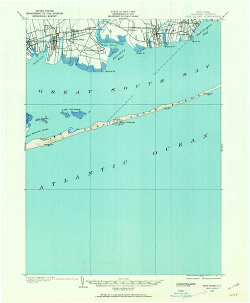 Fire Island, New York 1902 (1962) USGS Old Topo Map 15x15 Quad