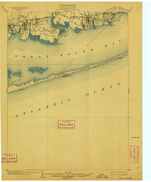 Fire Island, New York 1903 (1911) USGS Old Topo Map 15x15 Quad