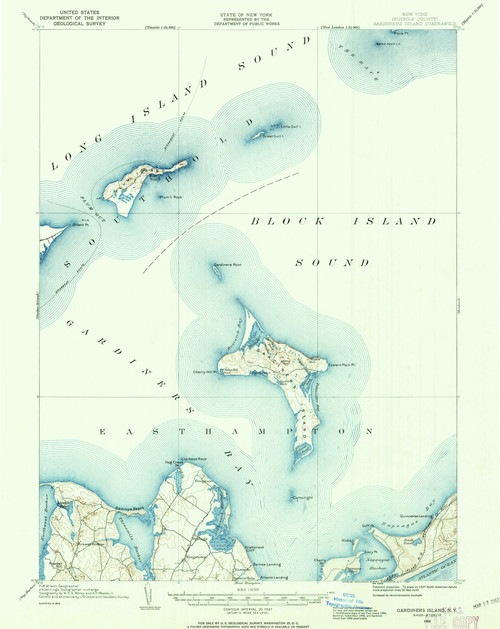 Gardiners Island, New York 1903 (1962) USGS Old Topo Map 15x15 Quad