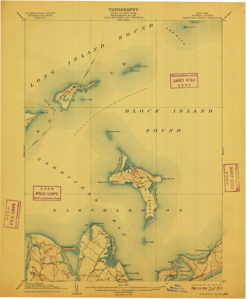 Gardiners Island, New York 1904 (1909) USGS Old Topo Map 15x15 Quad