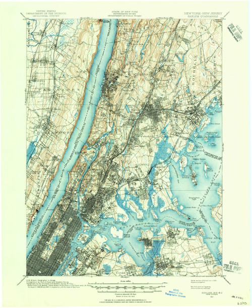 Harlem, New York 1987 (1956) USGS Old Topo Map 15x15 Quad