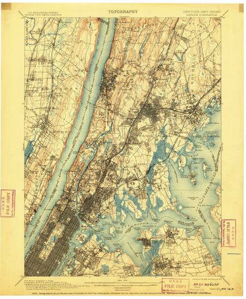 Harlem, New York 1900 (1910) USGS Old Topo Map 15x15 Quad