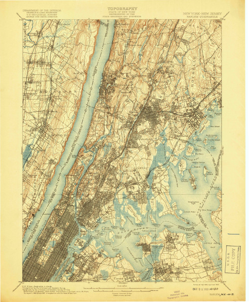 Harlem, New York 1900 (1919) USGS Old Topo Map 15x15 Quad