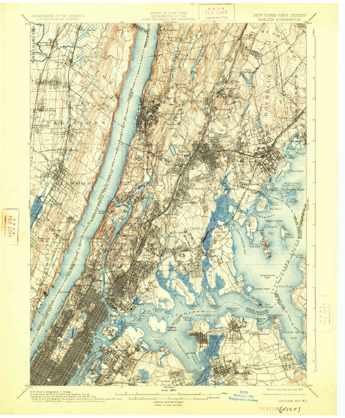 Harlem, New York 1900 (1925) USGS Old Topo Map 15x15 Quad