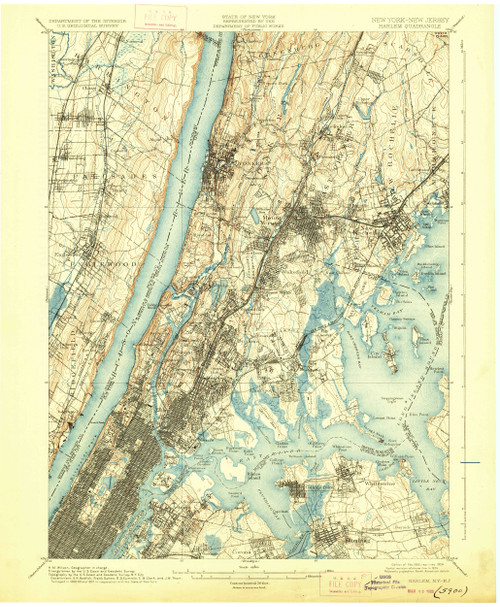 Harlem, New York 1900 (1928) USGS Old Topo Map 15x15 Quad
