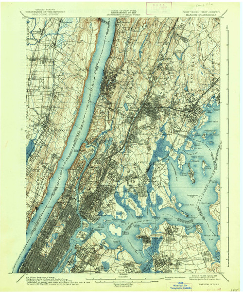 Harlem, New York 1900 (1938) USGS Old Topo Map 15x15 Quad