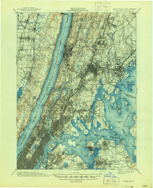 Harlem, New York 1900 (1944) USGS Old Topo Map 15x15 Quad