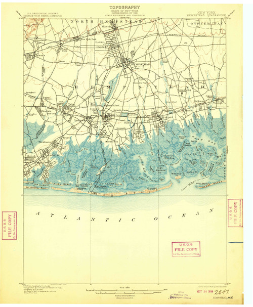 Hempstead, New York 1903 (1909) USGS Old Topo Map 15x15 Quad