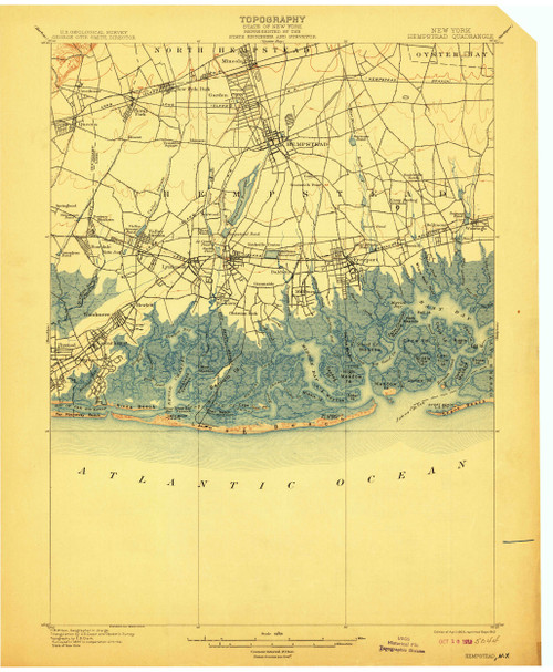 Hempstead, New York 1903 (1912) USGS Old Topo Map 15x15 Quad