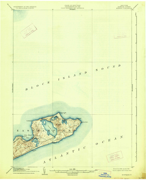 Montauk, New York 1904 (1926) USGS Old Topo Map 15x15 Quad
