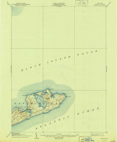 Montauk, New York 1904 (1944a) USGS Old Topo Map 15x15 Quad