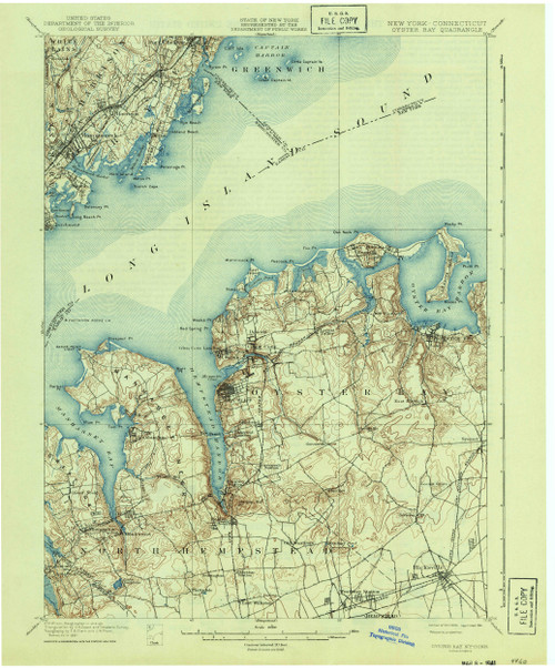 Oyster Bay, New York 1900 (1941) USGS Old Topo Map 15x15 Quad