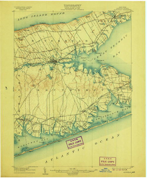 Riverhead, New York 1904 (1907) USGS Old Topo Map 15x15 Quad