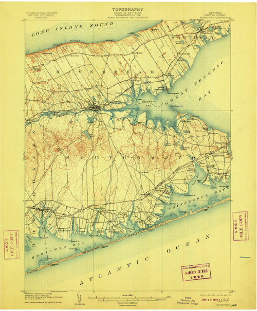 Riverhead, New York 1904 (1910) USGS Old Topo Map 15x15 Quad