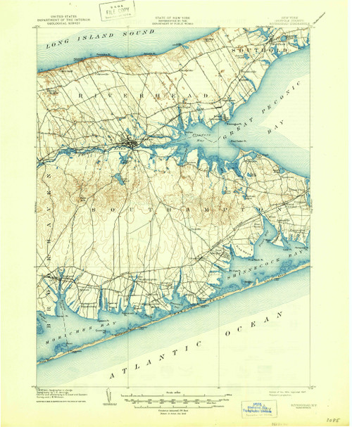 Riverhead, New York 1904 (1947a) USGS Old Topo Map 15x15 Quad