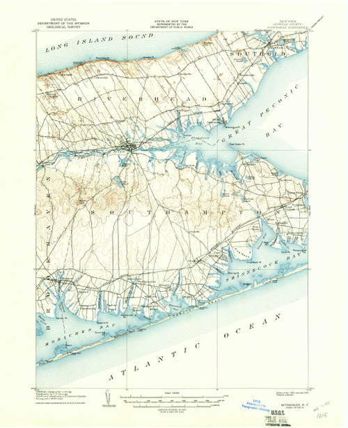 Riverhead, New York 1904 (1947b) USGS Old Topo Map 15x15 Quad