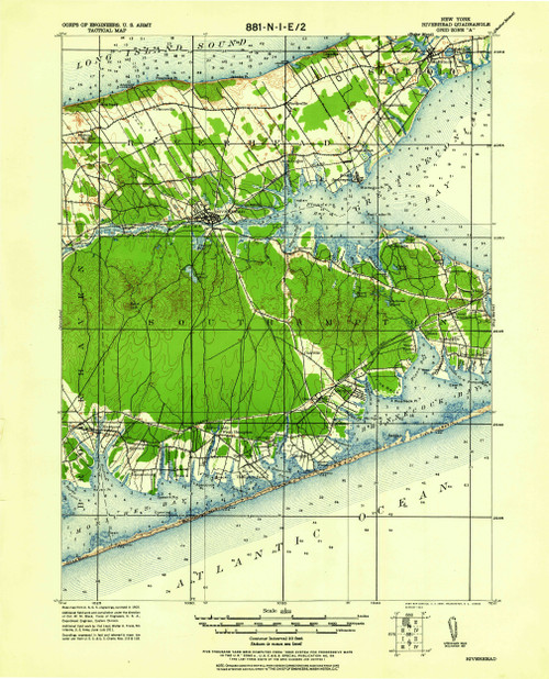 Riverhead, New York 1943 (1943) USGS Old Topo Map 15x15 Quad