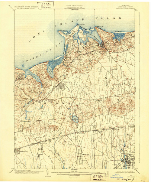 Setauket, New York 1904 (1930) USGS Old Topo Map 15x15 Quad