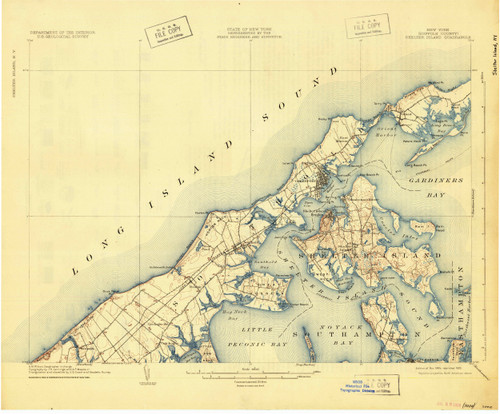 Shelter Island, New York 1904 (1925) USGS Old Topo Map 15x15 Quad
