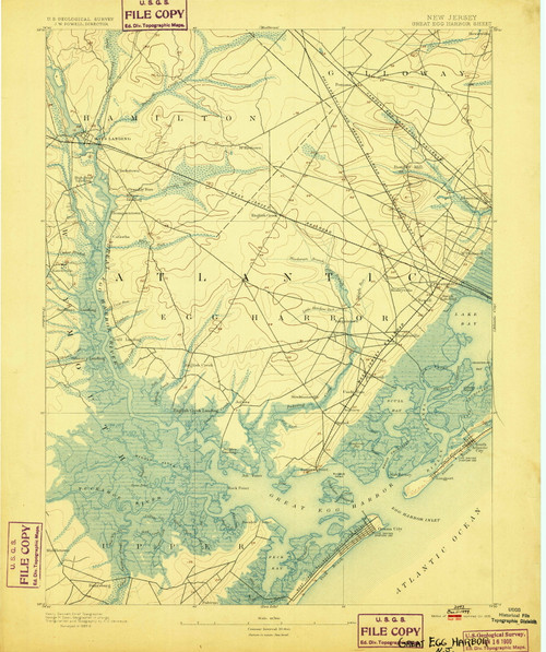 Great Egg Harbor, New Jersey 1893 (1899) USGS Old Topo Map 15x15 Quad
