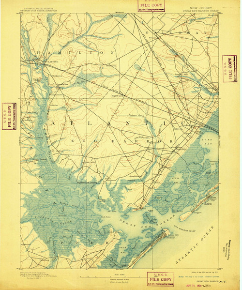 Great Egg Harbor, New Jersey 1893 (1910) USGS Old Topo Map 15x15 Quad