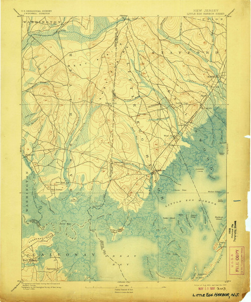 Little Egg Harbor, New Jersey 1893 (1907) USGS Old Topo Map 15x15 Quad