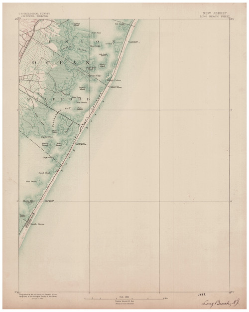 Long Beach, New Jersey 1888 (1888) USGS Old Topo Map 15x15 Quad